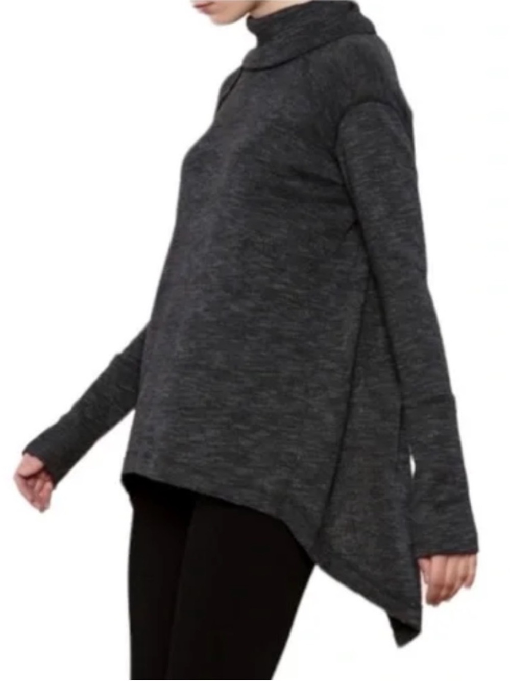We the Free People Turtleneck Tunic Sweater Size XS Charcoal Slouchy Split Back